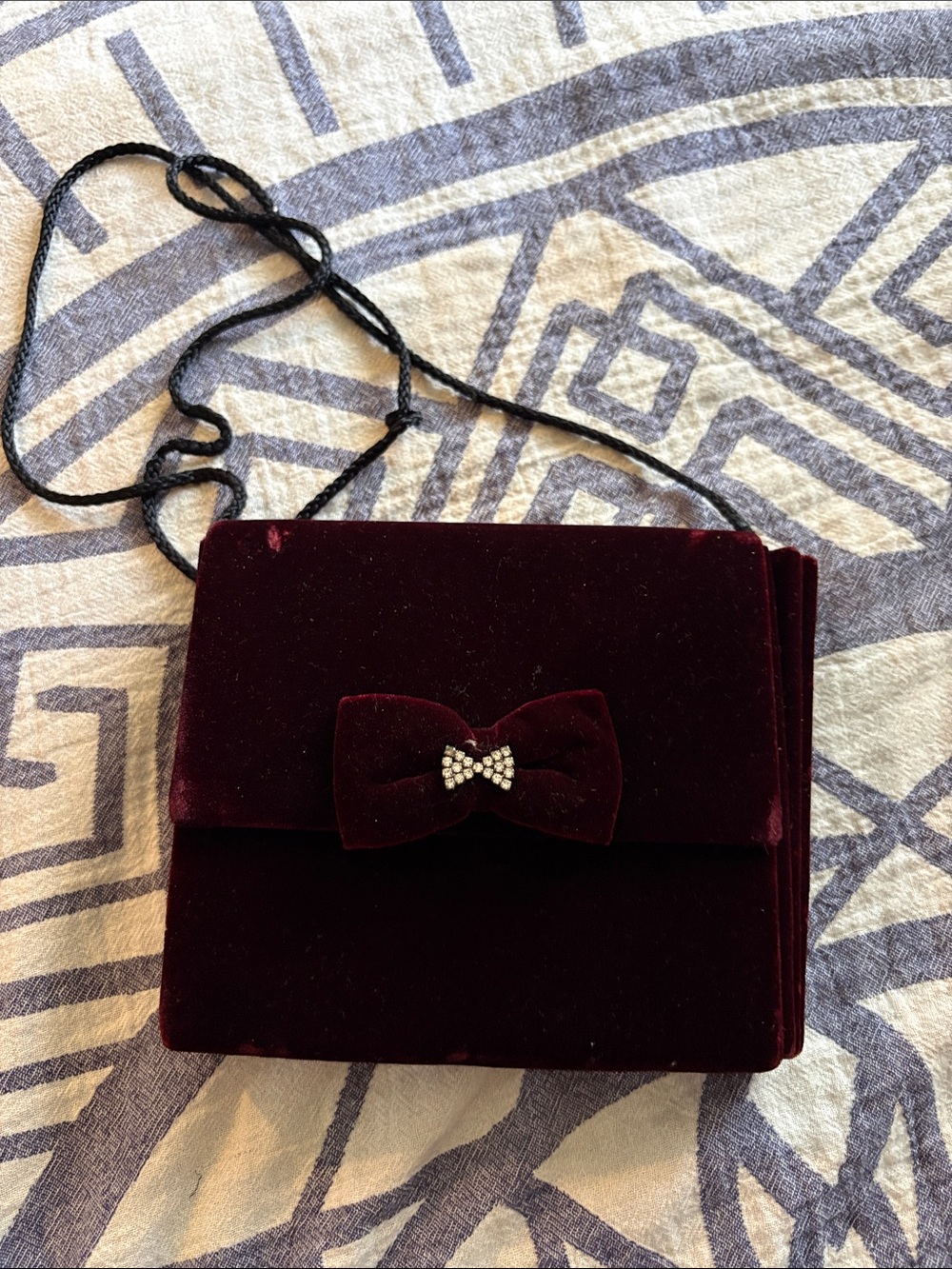 Velvet Bow Crossbody Bag in Deep Burgundy - Elegant Evening Accessory